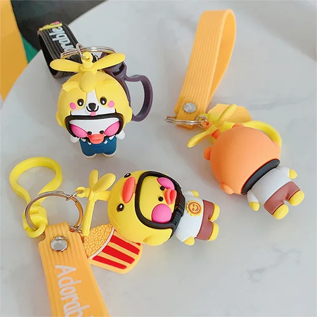NEW Korean Lalafanfan Duck Keychain with Animal Helmet Little Yellow Duck Figure Keychains Decor Cute Ducks Doll Toys Kids Gifts 5