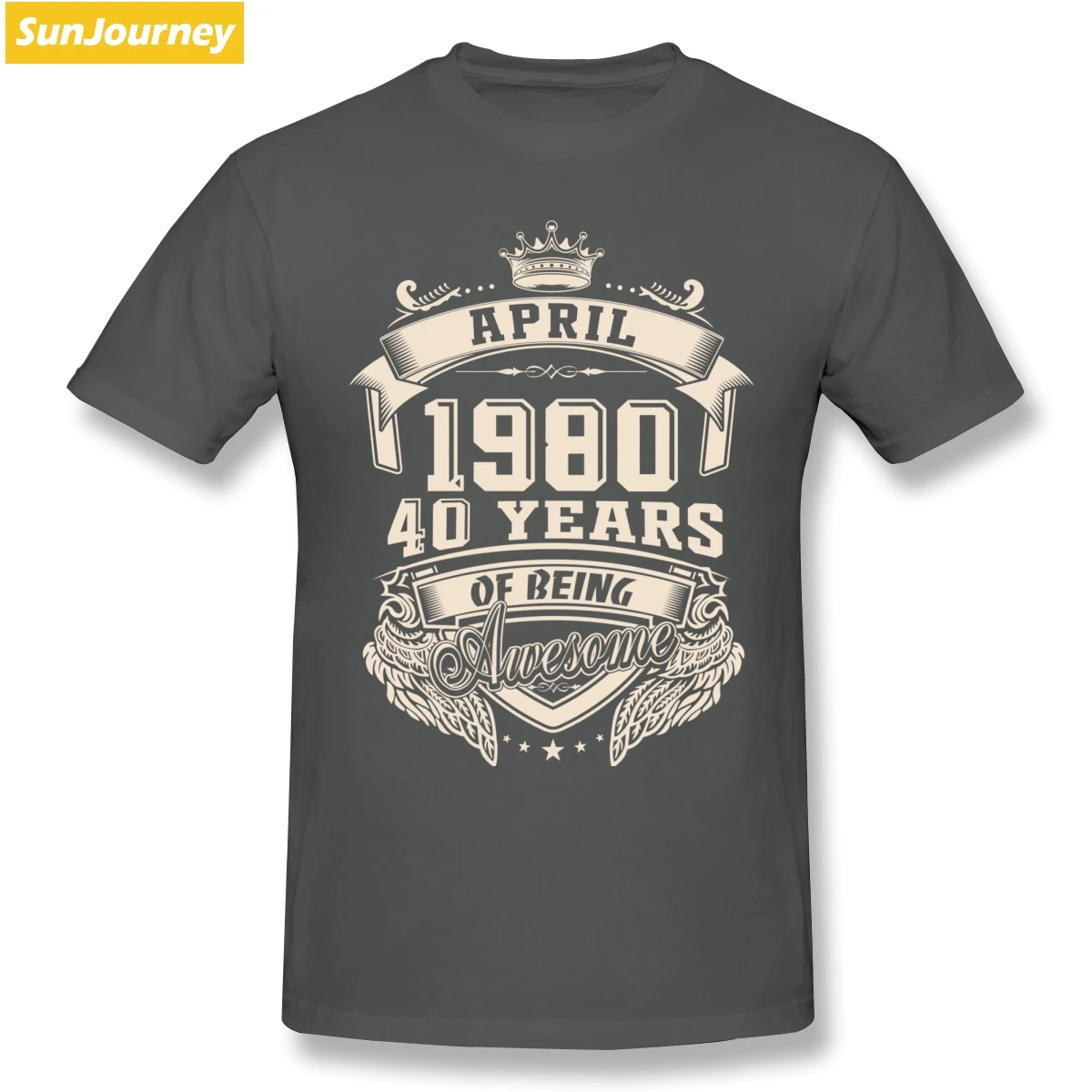 Бежевый Born In April 1980 40 Years Of Being Awesome Футболка мужская большого размера хлопок короткий рукав пользовательские Забавные футболки - Цвет: Бежевый