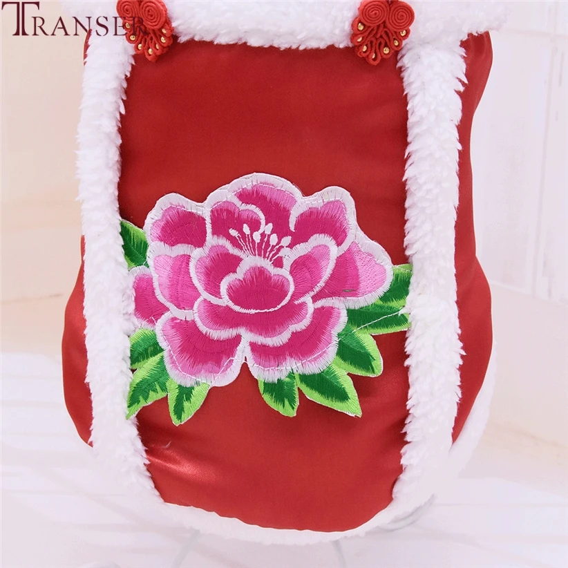 Transer Одежда для собак пальто китайский костюм Танга пион цветы Зима Теплый Щенок год верхняя одежда для маленьких собак 910