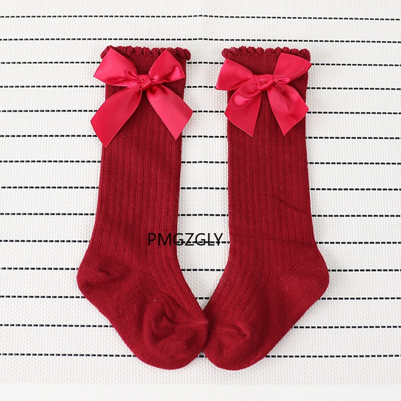 Cotton Socks Cotton Knee Socks Children Socks Kids Socks autumn Toddlers Girls Big Bow Knee High Long Soft Cotton Lace Baby Socks Kids Warm Christmas non-slip