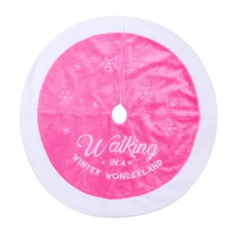 

90cm Pink Christmas Tree Plush Skirt Round Shape Letter Printing Christmas Tree Base Decoration Apron Wrap Christmas Decorative