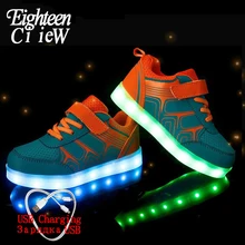 発光スニーカー USB 充電 Led 子供靴 2019 春光で子供の発光グローイング少年少女スニーカー(China)