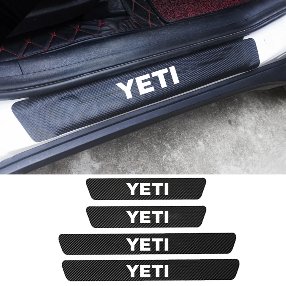 

For Skoda Yeti 5L 2009~2012 2013 2014 2015 2016 2017 4pcs PU Leather Carbon Fiber Car Door Threshold Sill Sticker Accessories