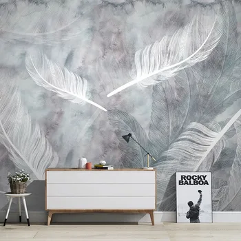 

Custom Photo Mural Wallpaper 3D Nordic Watercolor Hand Painted White Feather Modern Living Room Sofa TV Background Wall Painting