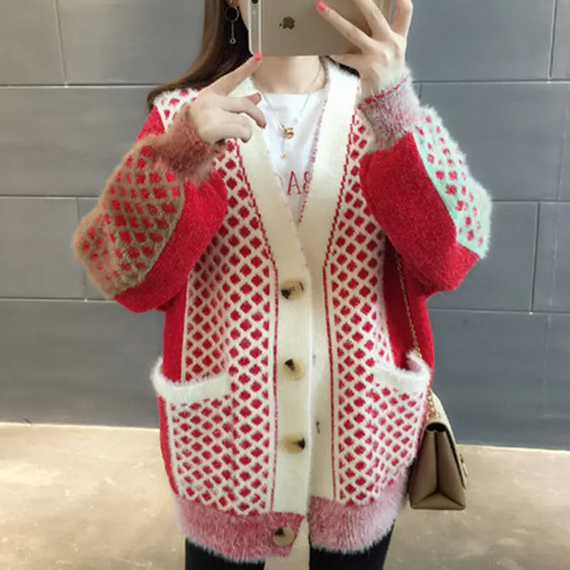 ^*Best Offers 2019 autumn and winter new women's cardigan stitching long-sleeved single-breasted padded warm loose pocket casual