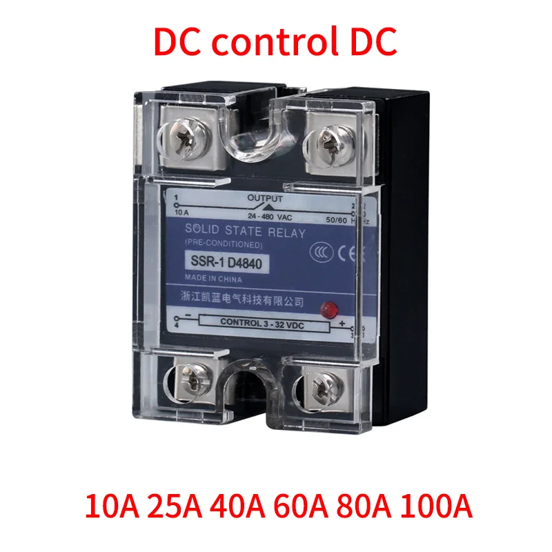 Однофазное твердотельное реле SSR-10DD 25DD 40DD 80A 100A SSR DC Control 3-32VDC To 220VDC 600V 10A 25A 40A DD |