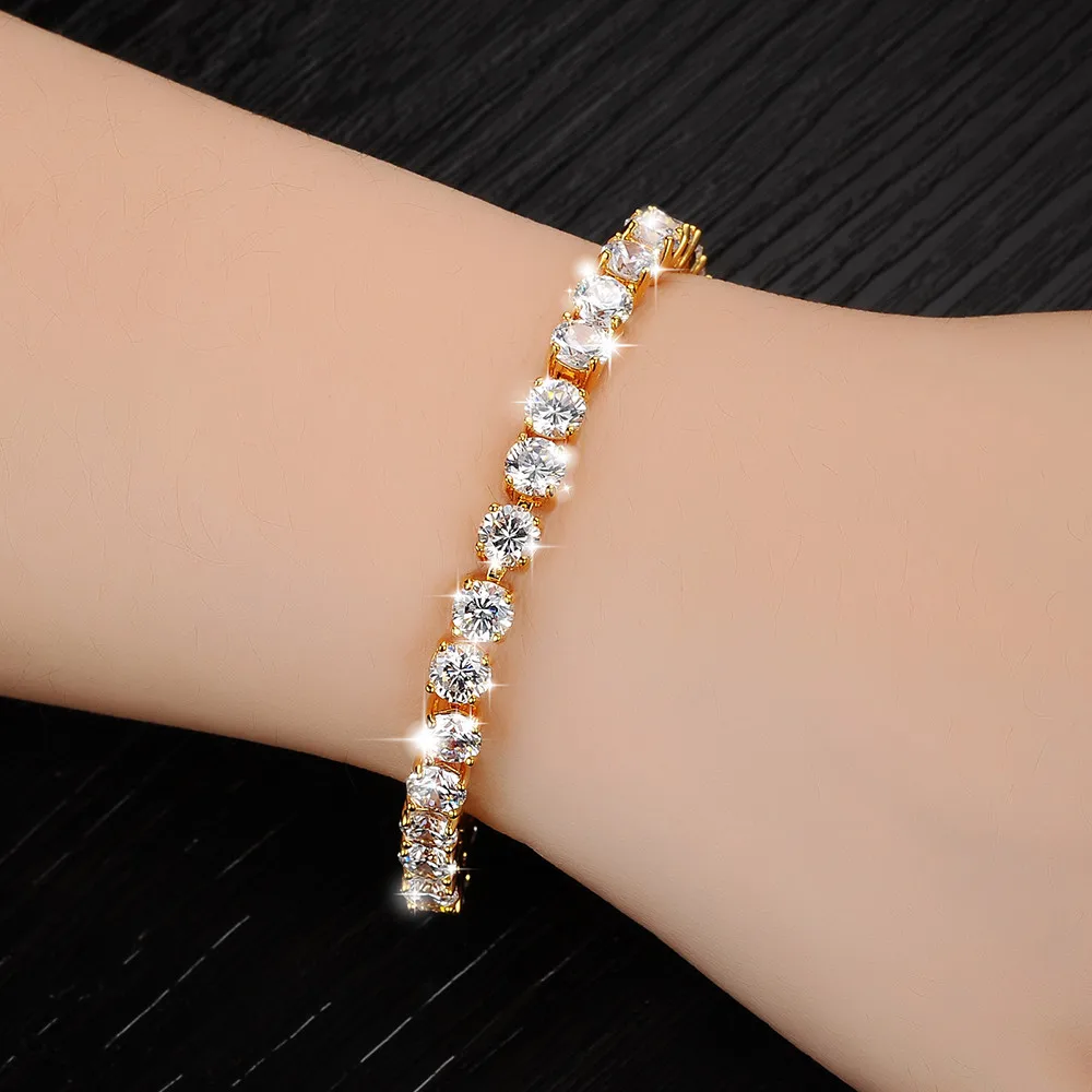 

Gold CZ Iced Out Zircon Tennis Bracelet For Hip Hop Women Men Single Row Rhinestone Jewelry Gifts High quality drop ship 20H