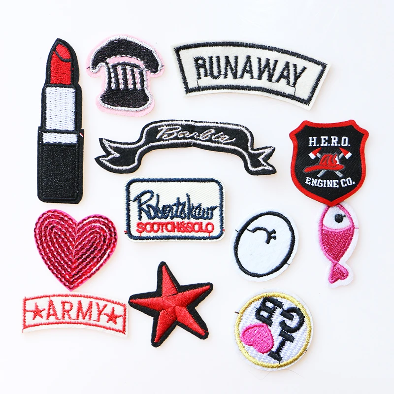 

Cartoon Decorative Fish, lipstick icon Embroidered Applique Patches For DIY Iron on Badges Stickers on backpack,the clothes