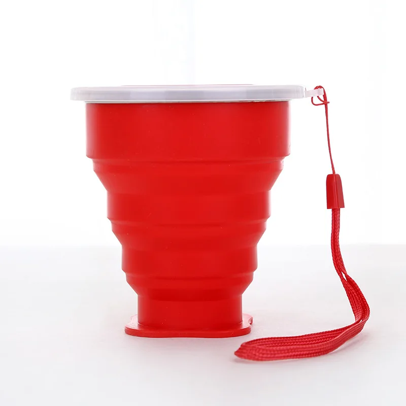Уличная портативная складная бутылка для воды Складная Многофункциональная креативная стеклянная телескопическая стеклянная Складная силиконовая чашка с крышкой - Цвет: Red