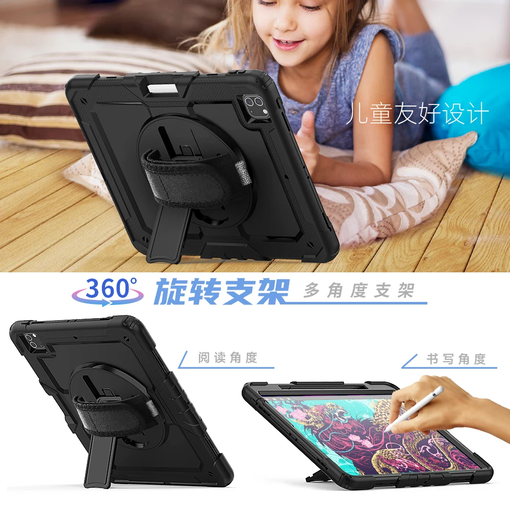 Resistente Armadura Alça de Mão Alça de Ombro 360 Rotatable Kickstand Case Protetor para 2023 Ipad Pro 12.9 Polegada Gen Capa - Imagem 4