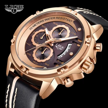 

Relogio LIGE Mens Watches Top Brand Luxury Waterproof Date Quartz Watch Man Leather Sport Wrist Watch Men Waterproof Clock+Box