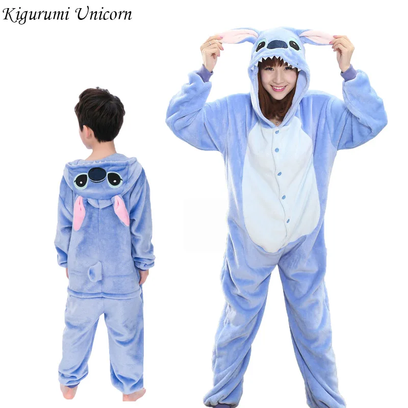 Kigurumi Unicorn Pajamas For Girls Boys Adults Animal leopard Pajamas Sets Sleepwear Winter Stitch Women Onesie Pyjamas Kids - Цвет: stitch