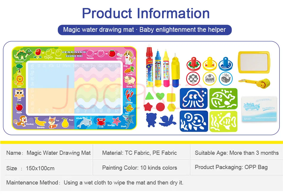 Mágica da Água do Tamanho Esteira para Crianças 150x100cm com 4 Esteira Grande Pces Doodle-canetas Selo Ferramentas Água Desenho Pintura Brinquedos Educativos 10 150x100cm com 4 pces doodle-canetas selo ferramentas