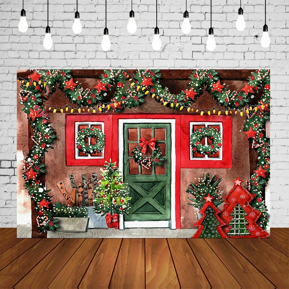 Santa's Grotto work Shop Christmas Backdrop Noel Xmas Party Banner Painting Sparkle Lights Portrait Background Photo Studio Prop |
