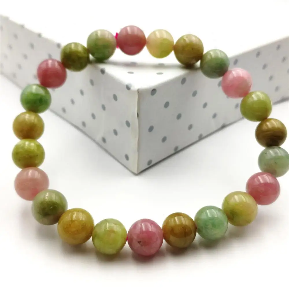 

Natural Colorful Tourmaline Candy Crystal Clear Round Beads Bracelet 8mm For Women Men From Brazil Red Green Yellow Beads AAAAA