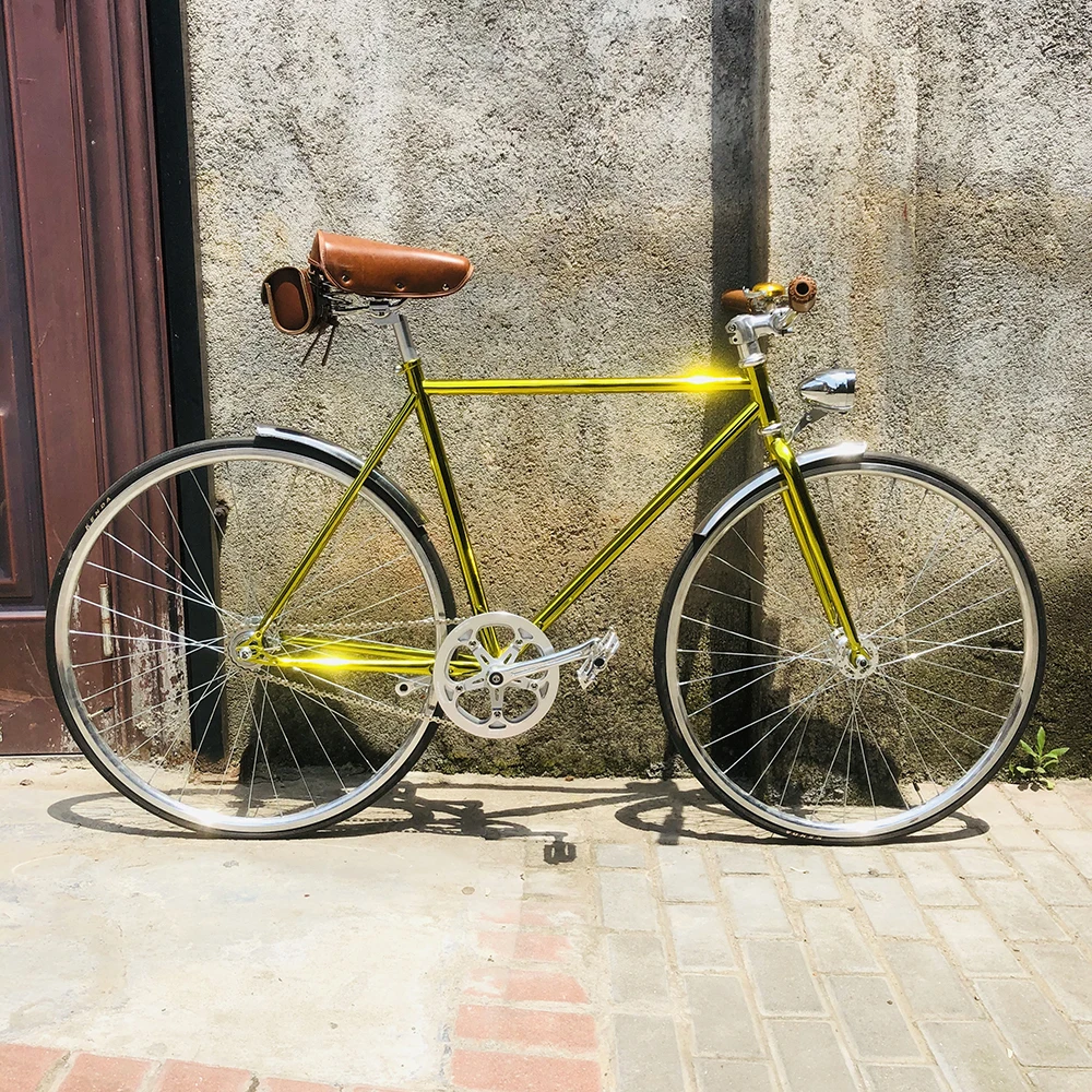 commuter Bike 700C Vintage bike Steel Frame fixie bike 52cm Road Bike gold Steel Frame single speed Bicycle