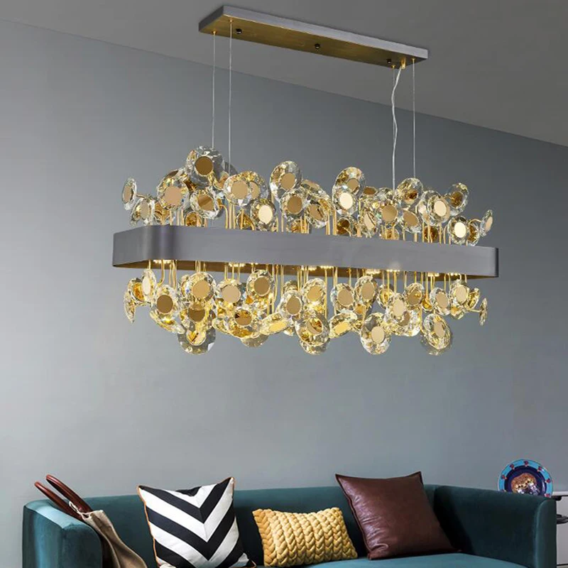 

jmmxiuz New modern dining room chandelier, rectangular kitchen island crystal lamp, black LED crystal lamp