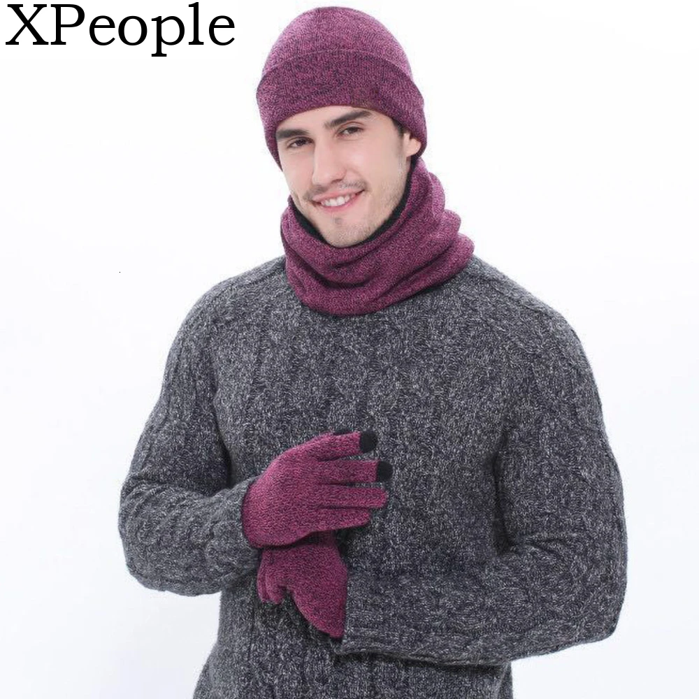 

Winter 3Pcs Knit Hat and Fleece Lined Scarf Set with Touch Screen Gloves for Women and Men Thermal Neck Warmer