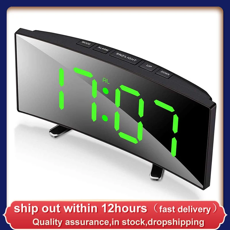 

Digital Alarm Clock, 7 Inch Curved Dimmable LED Sn Digital Clock for Kids Bedroom, Green Large Number Clock, Lightweight Sma