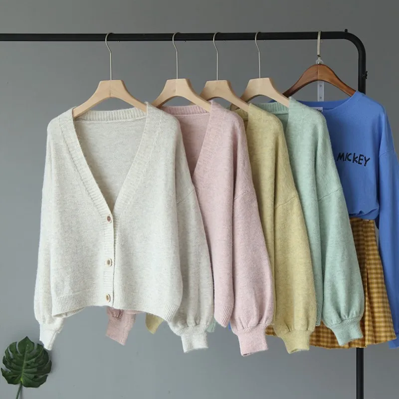 

2019 V-neck Single-breasted Knitted Cardigans Women High Street Winter Casual Knitwear Ladies Solid Loose Sweaters cws0239-5