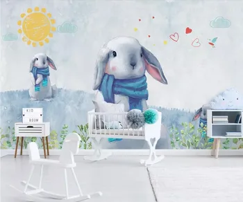

CJSIR Custom Wallpaper Nordic Hand-painted Cute Rabbit Children's Room Background Wall Home Decoration Mural 3d Wallpaper Decors
