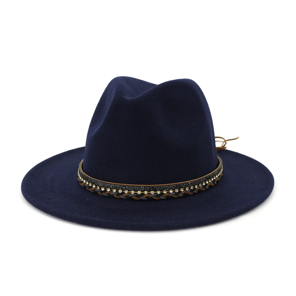 Женская шерстяная фетровая Осенняя шляпа Панама шляпа с широкими полями с поясом мужская шляпа-Панама Bob chapeau Sombreros AD0802 - Цвет: 4