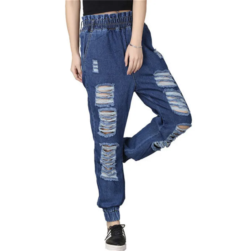 

Women's Jeans Wild Mom Jeans Workwear New Hole High Waist Harem Jeans Woman Elastic Cropped Harem Pants Pants Pants