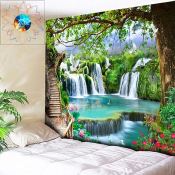 

3D Wall Art Psychedelic Tapestry Wall Hanging Mandala Waterfall Tapestry Flowers Hippie Multi-function Wall Tapestry Living Room