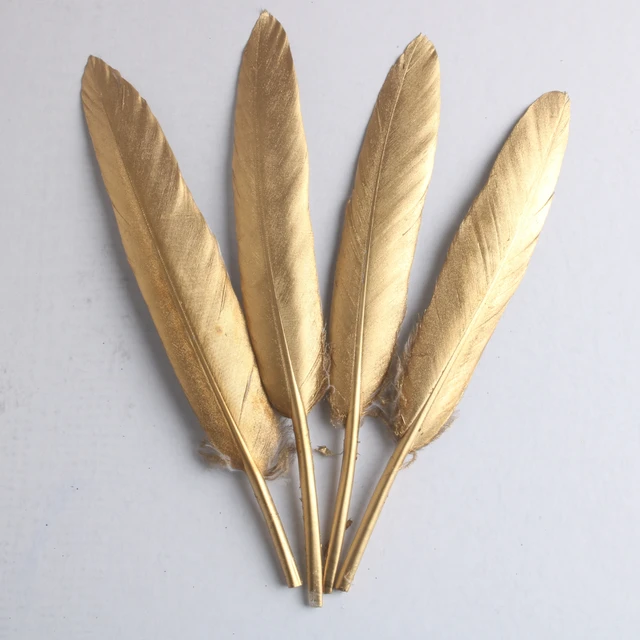 Plumas de ganso de alta calidad para manualidades, plumas doradas de  10-15CM/4-6 pulgadas, accesorios de joyería DIY, venta al por mayor, 10  unids/lote - AliExpress