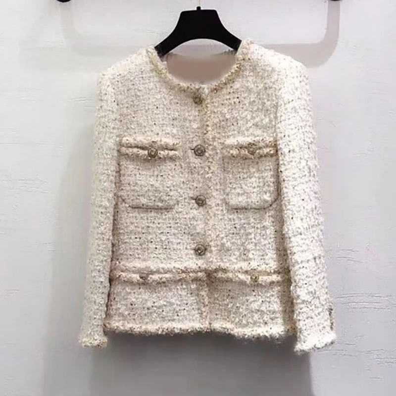 

Autumn and winter jacket new 2019 fashion elegant beige Noble o-cou bouton manteau simple boutonnage mince coat femmes top