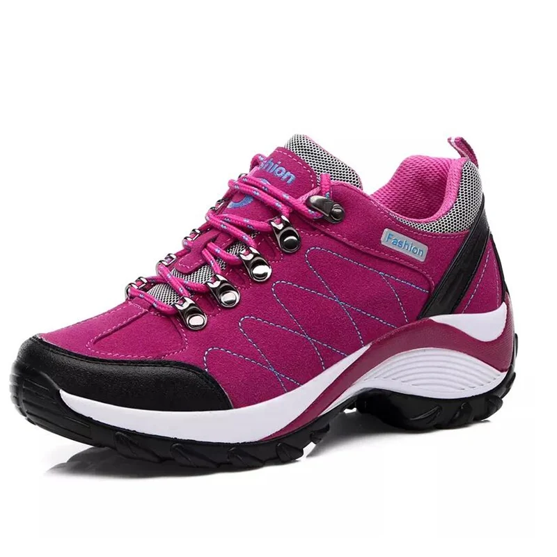Новые женские Треккинговые ботинки, треккинговые кроссовки, водонепроницаемые теплые ботинки для альпинизма, спортивная резиновая женская уличная обувь - Цвет: rose red