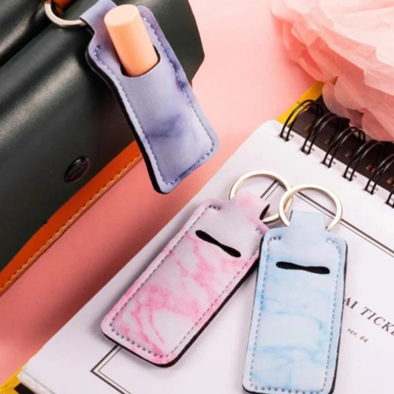1pc Creative Keychain Neoprene Chapstick Holders Lipstick Cases Cover Portable Balm Marble Style Keyring Party Gifts | Украшения и