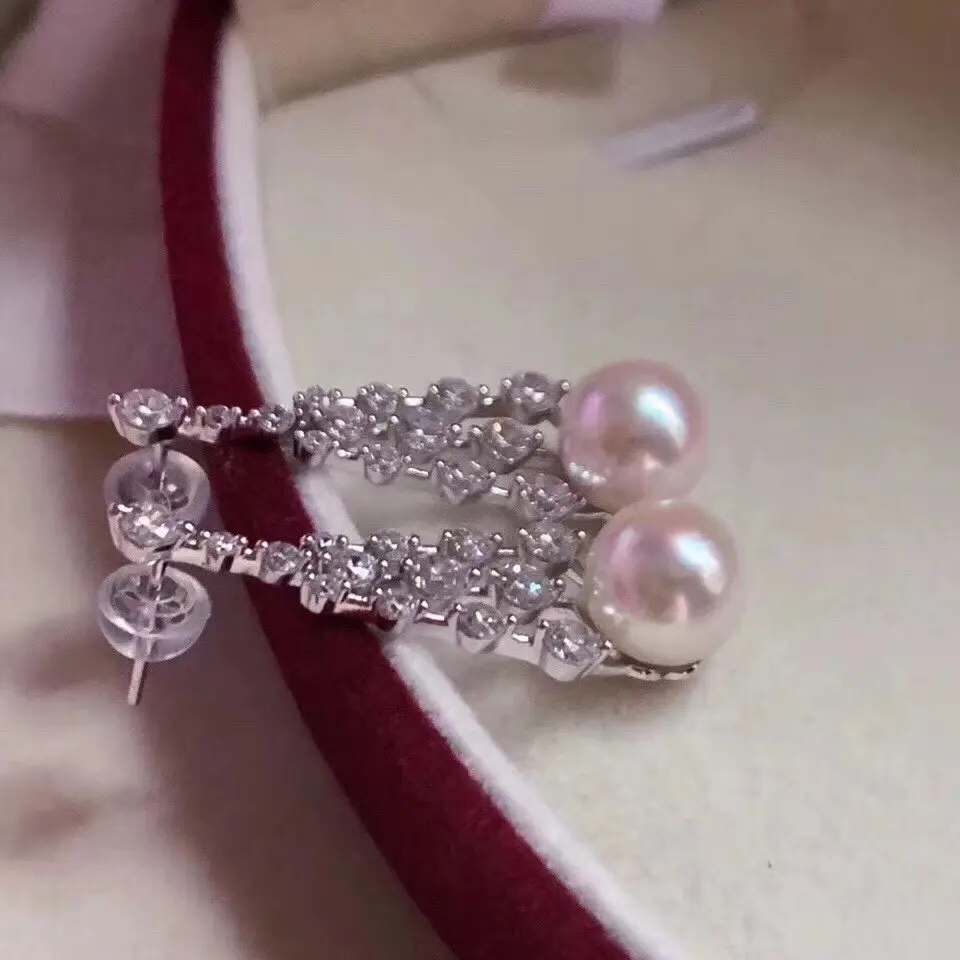 

D116 Pearls 9-10mm 925 Sterling Silver Fine Jewelry Fresh Water White Pearls Dangle Earrings for Women Fine Pearl Earrings
