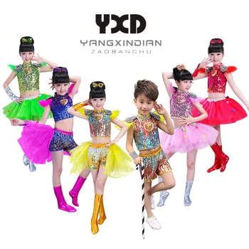 

Children Dance Sequins Costume Jazz Dance Performance Costumes Set Girls Sequin Skirts Boy Short Hip Hop Street Dancing Clothing
