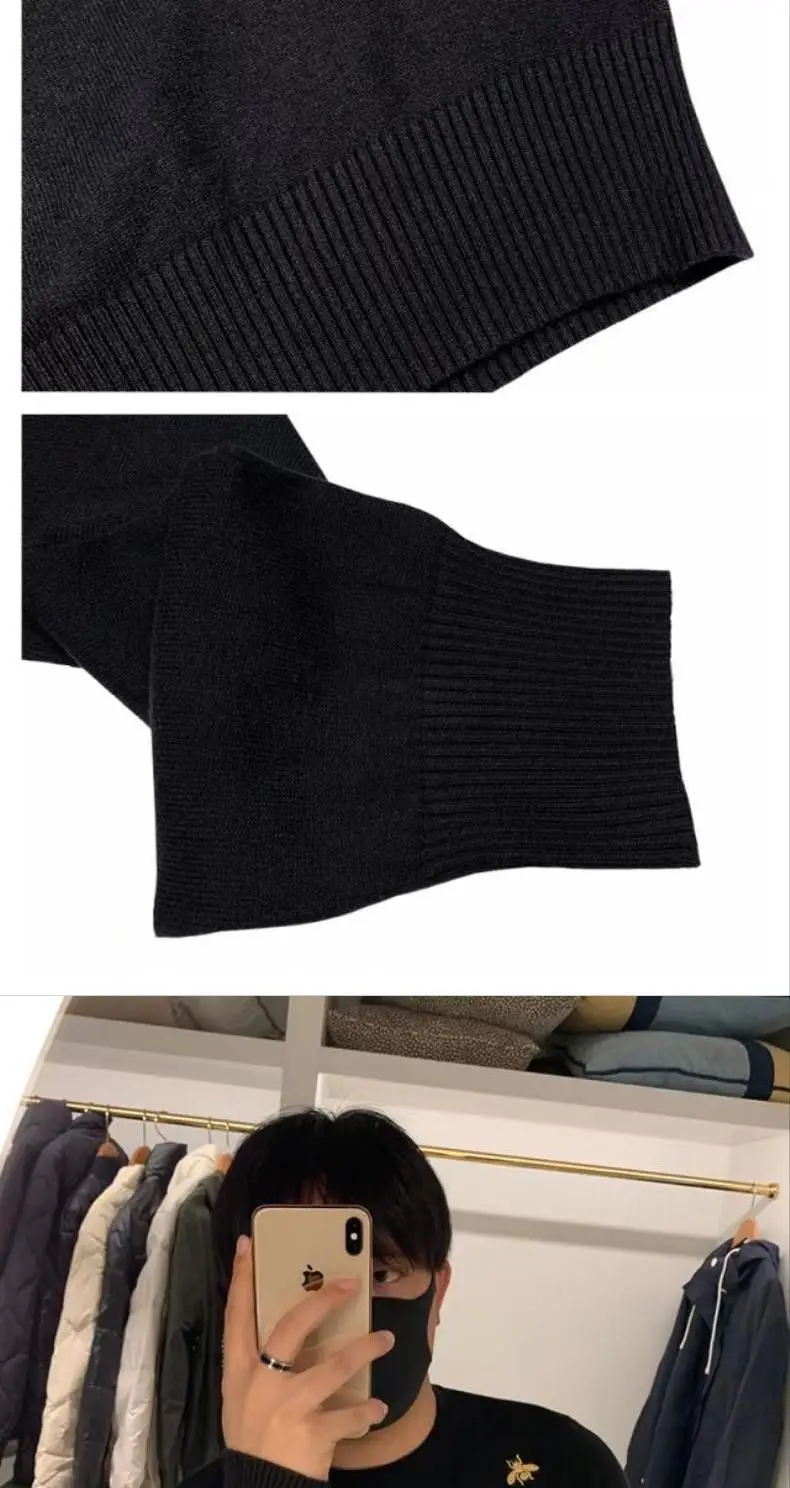 Men Knitted Pullover Black O Neck Bee Embroidery Soft Sweater Handsome Autumn Winter Casual Top Wholesale 2022 New Male Clothes Men Knitted Pullover Black O Neck Bee Embroidery Soft Sweater Handsome Autumn Winter Casual Top Wholesale 2022 New Male Clothes