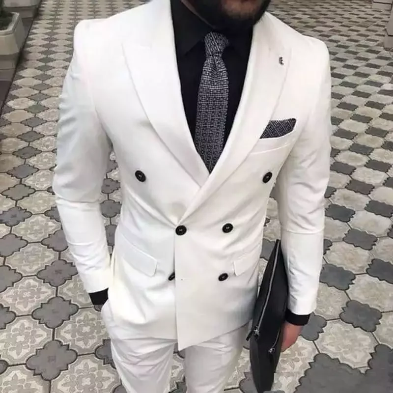 Slim Fit Мужские свадебные костюмы для жениха Одежда смокинги 2 шт.(куртка+ брюки) жениха костюмы лучший мужской Выпускной бизнес одежда Блейзер - Цвет: white