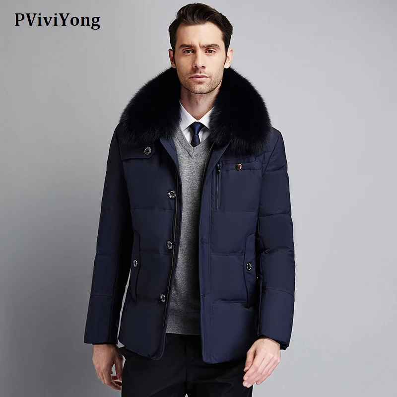 PViviYong, новинка, высокое качество, белый утиный пух, мужская куртка, воротник, короткое пальто, мужские парки 6106