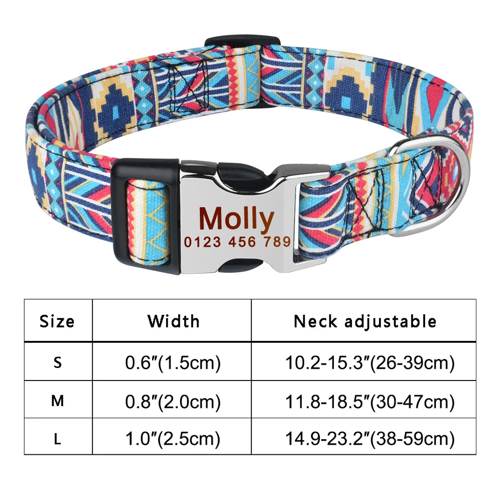 Pitbull Small Large Medium Pet Engraved name Dogs Collars Adjustable Nylon Custom Name Free Nameplate Dog Collar Printed ID Tag 