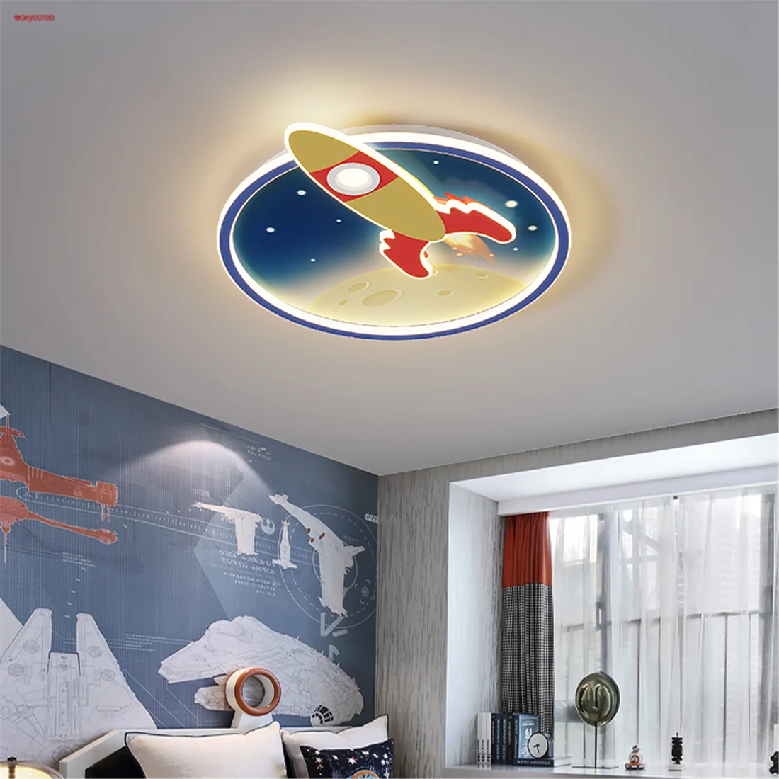 

Nordic Creative Space Rocket Cartoon Kids Led Ceiling Lamp Living Room Study Children Home Deco Modern Corridor Round Lights