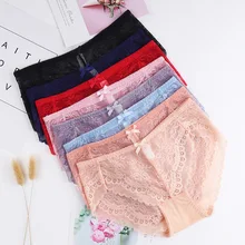 

8Colors Ladies Briefs High Stretch Sexy Transparent Solid Girl Underpants Lace Mesh Women Panties Mid Waist Underwears