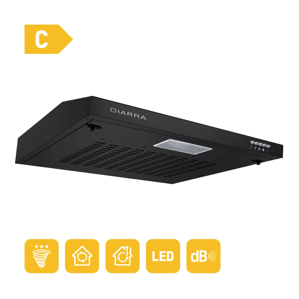 CIARRA CBCB6903 Campana extractora con visera de 60 cm Campana debajo del gabinete Campana extractora de cocina montada en la pared [Clase energética C]