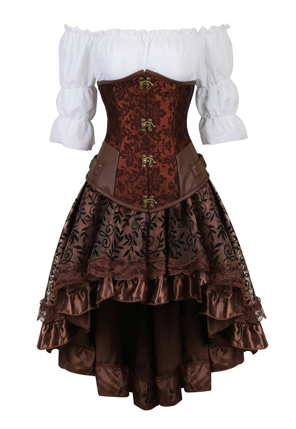 thumbnail image 1 of Ropa Steampunk Disfraz Steampunk para mujer Vestido con corsé debajo del busto Blusa renacentista de talla grande Disfraz de pirata medieval para Halloween, 1 of 5