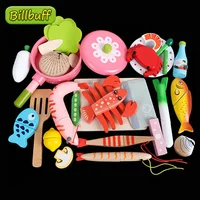 Montessori Simulation Woodens Magnetic Cutting Seafood Lobsters Crab Game Kitchen Model Early Educational Toys for Children Gift 2