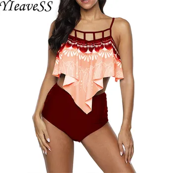

2020 Women's Sexy Backless Striped Twist Front Crossed Tankini Halter Swimsuit Retro Bathing Suits Plus Size Bathing Suit 5XL
