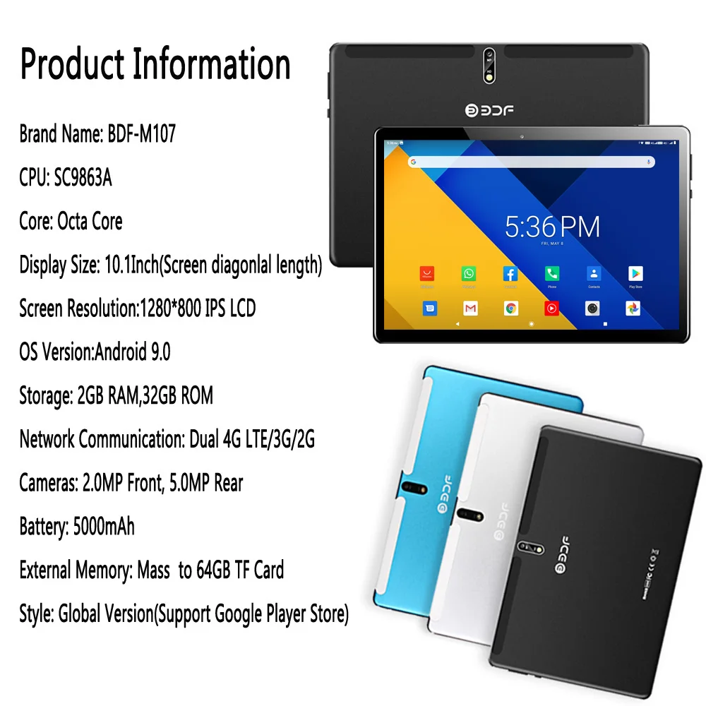 New Android 9.0 Tablet Pc 10.1 Inch Tempered Glass Octa Core Dual SIM Card 4G Phone Call Tablets Google Play WiFi Bluetooth tab