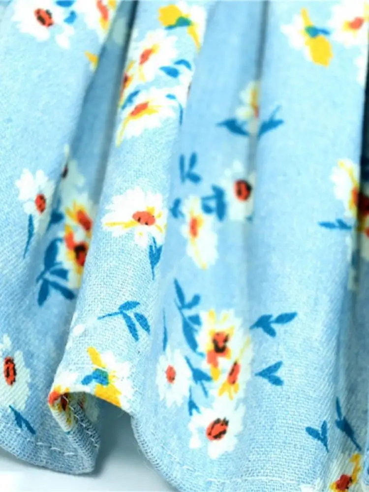 Dog Clothing with Floral Printed Dog Cat Denim Daisy Sling Skirt Breathable Summer Skirt for Teddy Pug Pet Apparels, 5 Sizes
