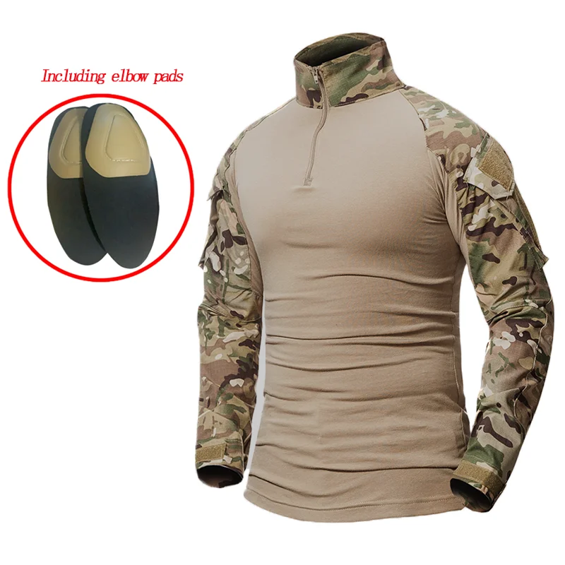 Tactical Shirt Men Combat Work Clothes Long Sleeve Tactical Elbow Pads Uniform Cotton Military CP Camouflage Shirt Man T Shirts