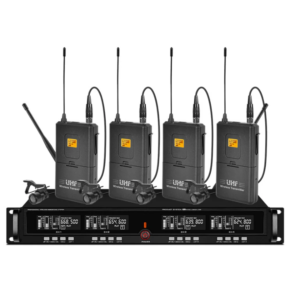 Профессиональный беспроводной микрофон UHF с четырьмя ошейниками для сцены школы