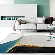 Коврик для гостиной, абстрактный пейзаж, золотая линия, толстый ковер для спальни, коврик для пола, полиэстер