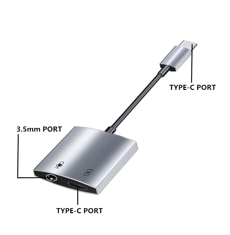 Кеджи 2-в-1 двойной Тип-C адаптер Тип C+ 3,5 Plug And Play с разъемом подачи внешнего сигнала Aux разветвитель Тип с портом типа C преобразователь для наушников адаптер Алюминий из алюминиевого сплава - Цвет: Typc-C 3.5 I
